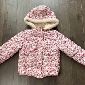 Tahari Pink Floral Kids Puffer Jacket with Hood